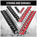 6-piece Magnetic Socket Organizer Set, Metric & SAE Drive Socket Holder, Includes 1/4", 3/8", 1/2", Holds 143 Pieces Magnetic Trays Red Black