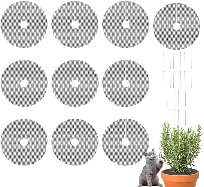 Pot Cover ‑ 10 Pieces Cuttable Planter Guard, with 10 Stakes Round Pot Grid for Indoor Gardening Moss Kitten Dog Gidding Squirrel Animal Protective Mesh Garden Accessories