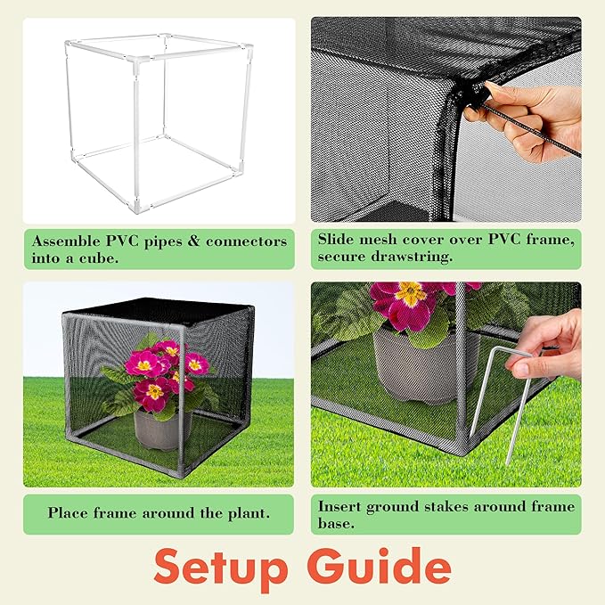 3 Pack Plant Protectors from Animals, 13.8" X 13.8" Detachable Plant Cages for Outdoor Plants with Netting, Square Plant Cages to Keep Animals Out with Ground Stakes (Black)