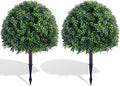 27.6" Artificial Topiary Boxwood Tree, Faux Boxwood Topiary Spheres with Spike, 2 Set Plants Shurbs Tree Waterproof UV Resistant Fake Plants for Outdoor Planter Porch Home Garden Spring Decor