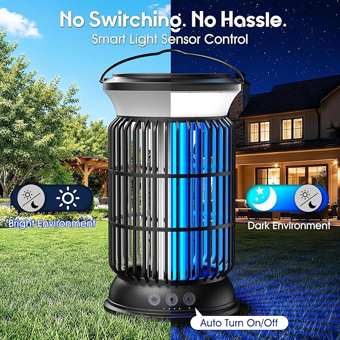 Solar Bug Zapper Outdoor – Powerful Electric Bug Zapper with 4-in-1 Modes, Cordless & Rechargeable Insect Zapper, IP66 Waterproof Mosquito Zapper for Camping & Indoor Use