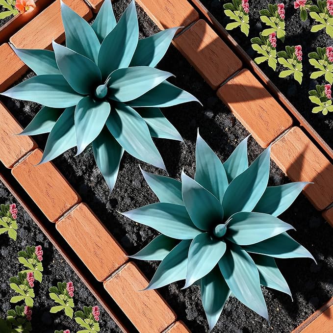 Ttranewsoo Fake Plants Artificial Agave Plants 13.8" Large UV Resistant Fake Agave Planters for Indoor and Outdoor Decorating Tropical Plant Succulents Greenery Indoor Decor (Blue) 2Pack