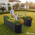 YITAHOME 2pcs 8x2x2ft Large Raised Garden Bed Kit, 24" Tall 9 in 1 Galvanized Metal Planter Box with Gloves and Safety Rubber, Outdoor Above Ground Planters for Plants Vegetables Flowers, Black