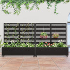 Casaphoria Metal Raised Garden Bed with Trellis and Wheels, 47"x47"x16" Planter Box for Climbing Plants, Vegetables & Vines, Features Drainage Holes and Privacy Screen (Black-Harold)