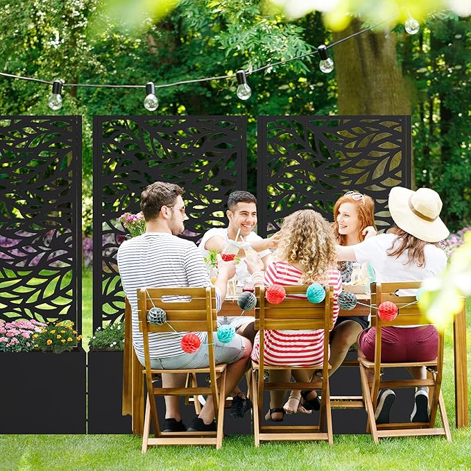 Casaphoria Metal Raised Garden Bed with Trellis, 47"x24"x12" Planter Box for Climbing Plants, Vegetables & Vines, Features Drainage Holes and Privacy Screen (Black-Spring)