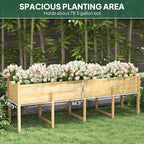 Outsunny Wooden Raised Garden Bed with Legs, Large Elevated Planter Box with Bed Liner and Drain Holes for Vegetables Flowers Herbs, Outdoor and Indoor, 7.4' x 1.8' x 2.6', Natural Wood