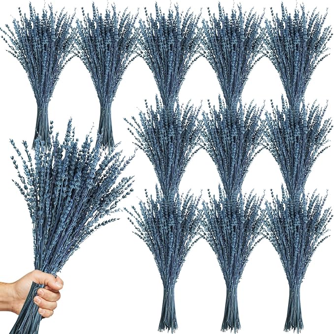 Uieke 12Pack Dried Lavender Flowers Bundles, 16" Dried Blue Flowers Preserved Lavender Stems Bouquet for Shower Weeding Home Fragrance Vase Crafts Decor, 600g(21oz)