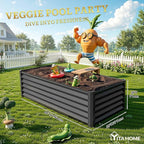 YITAHOME 6x3x3ft Large Raised Garden Bed Kit, Galvanized Metal Planter Box with Gloves, Support Rod, Outdoor Above Ground Planters for Plants Vegetables Flowers, Black