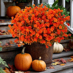 Artificial Fall Flowers Outdoor Fake Mums - 12 Bundles Fake Plants UV Resistant No Fade Faux Plastic Greenery Garden Porch Patio Fall Home Decor(OrangeGreen)