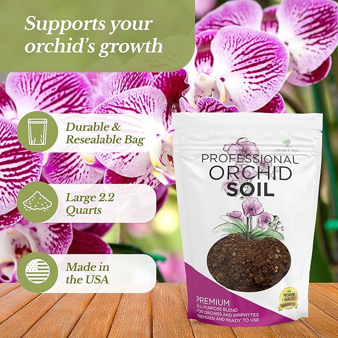 Professional Orchid Soil Mix Large 2.2 Quarts Ready to Use, Premium Potting Soil for Orchids Bromeliads Epiphytic Plants, Fast Draining Blend Lava Calcined Clay Pinebark Indoor Made in USA