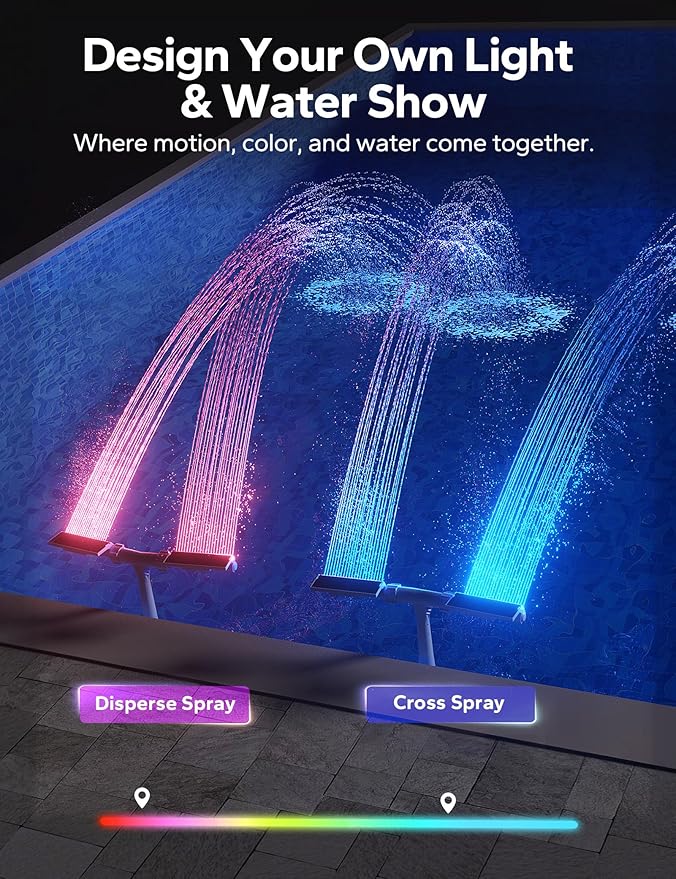 POOLHACKER Solar Pool Fountain with 10-Color LED Lights, Newly Refined Streamlined Design, Auto Dusk Sensor & Timer, Remote Control, Dual-Head Adjustable Spray for Above & Inground Pools