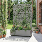 Casaphoria Metal Raised Garden Bed with Trellis and Wheels, 72"x47"x16" Planter Box for Climbing Plants, Vegetables & Vines, Features Drainage Holes and Privacy Screen, Grey-Net