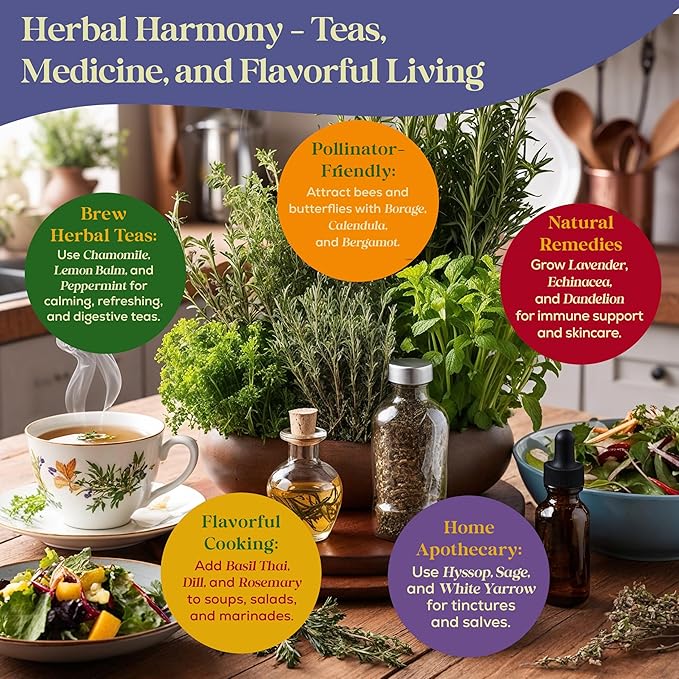 Seedphony 35 Medicinal & Tea Herb Seeds Variety Pack - 16,285+ Non-GMO Heirloom Herbs Seeds for Planting Indoor & Outdoor: Lavender, Rosemary, Echinacea, Mint, Catnip, Basil - Gardening Seed Packets