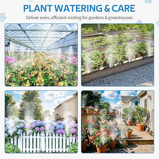HOMENOTE Misting Cooling System, 42FT(13M) Pre-Assembled Kit with 15 Brass Nozzles & 3/4" Brass Adapter, Cooling Mister for Patio, Backyard, Pets, Garden & Greenhouse