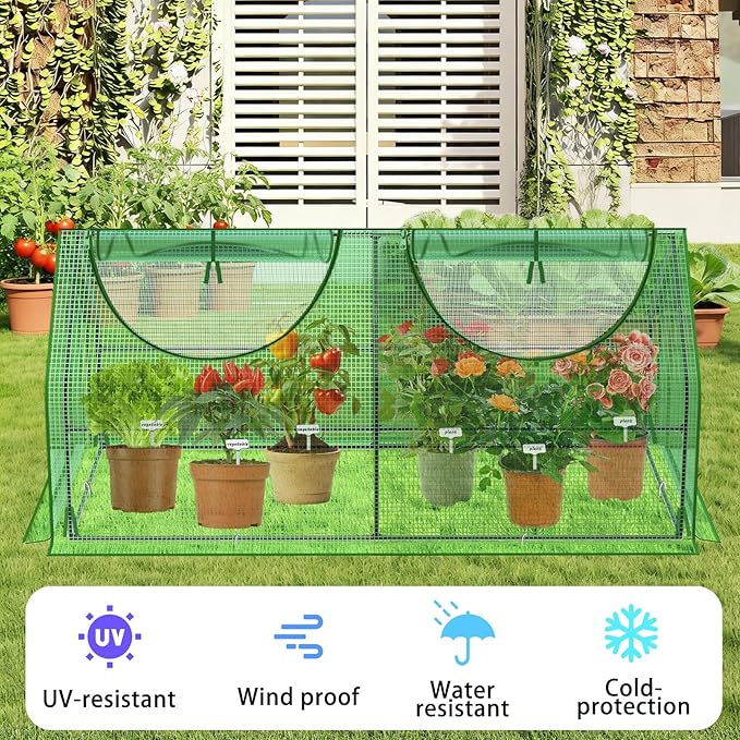 72"×36"×36" Green Houses for Outside, Portable Mini Greenhouse with Mesh Vents, Weatherproof PE Plant Shelter for Patio Gardening