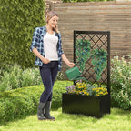 Giantex Set of 2 Raised Garden Bed with Trellis, 44" Metal Vertical Planter with Garden Trellis, Diamond Lattice for Vine Plant Flower Climbing, Indoor & Outdoor Use for Yard Garden Balcony
