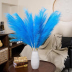 Premium Faux Navy Blue & Sky Blue Pampas Grass Decor – 43.3″8pcs Tall Fluffy Dual-Tone Feather Flowers, No Assembly 18-Branch One-Piece Stems for Coastal Boho Wedding & Modern Home Decor (8pcs 110cm)
