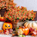 AXYLEX Artificial Fall Flowers Outdoor Fake Mums - 16 Bundles Fake Plants UV Resistant No Fade Faux Plastic Greenery Garden Porch Patio Fall Home Decor (Red Orange16)