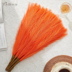 50PCS Light Orange Pampas Grass Decor, 17" Fluffy Small Pampas Grass for Vase Filler, Home Wedding Wall Table Party Decoration