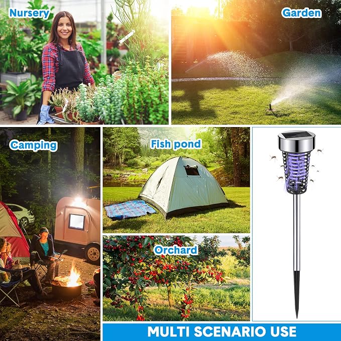 Qualirey 4 Pack Solar Bug Zapper Outdoor Waterproof Mosquito Repellent Killer Bug Zapper Lamp with LED Light for Outdoor Garden Patio Yard (Purple Light,Silver)