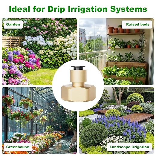 1/4 Inch Brass Drip Irrigation Connector, Barbed Brass Fitting for 1/4" Tubing, Leak-Resistant Adapter for Garden & Drip Irrigation Systems, 2 Pack