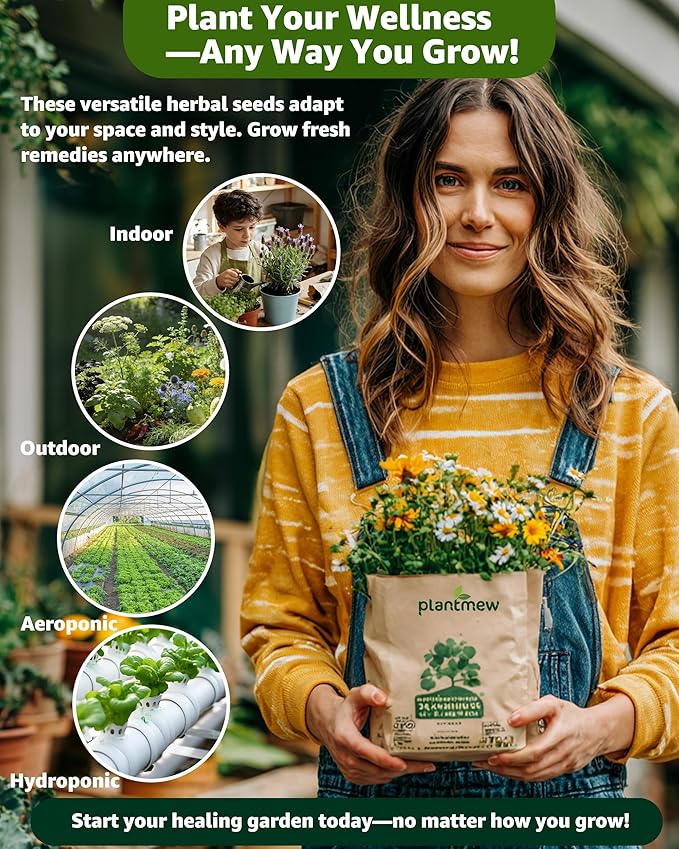 Medicinal Herb Seeds Variety Pack - 36 Heirloom Non-GMO Herbal Tea Garden Seeds: Chamomile, Lavender, Echinacea, Yarrow, Mugwort for Planting Indoor & Outdoor, Apothecary & Homesteading Supplies