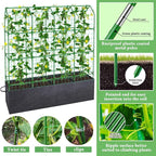 66x65x18 Inch Cucumber Trellis for Raised Bed - with 61 Gallon Grow Bags, Garden Trellis for Climbing Plants Outdoor with Climbing Net and Plant Support for Cucumber, Tomato, Vegetable, Grape, Vine