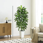 Artificial Dracaena Tree - 6FT Tall Fake Plants with White Tall Planter - Artificial Plants Indoor Floor Plant in Pot - Large Tropical Fake Yucca Potted Tree for Home Office Living Room Decor