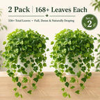 36" Faux Hanging Ivy Plants in White Pots, 2 Pack Fake Pothos Artificial Hanging Plants with 168 Leaves Each & Pebble Topping, Fake Greenery Decor for Shelf Bathroom Office Living Room