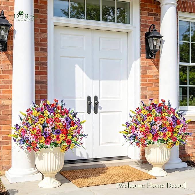 Der Rose 24 Bundles Artificial Flowers for Outdoor Fake Spring Flowers Plants UV Resistant for Home Garden Porch Window Wedding Decor