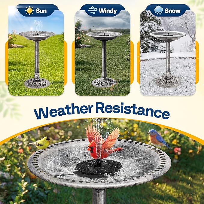 VIVOHOME Bird Bath with Solar Fountain for Outside, Polyresin Pedestal Bird Baths with Solar Powered Pump for Outdoor, Garden, Weather-Resistant Birdbaths with 20" Bowl, Gray