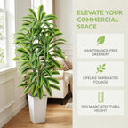 Artificial Dracaena Tree：5FT Faux Silk Tropical Yucca Floor Trees Realistic Fake Green Plant with Natural Wood Trunk & Lifelike Leaves for Home Office Decor Indoor & Outdoor (5FT,1-Pack,White)