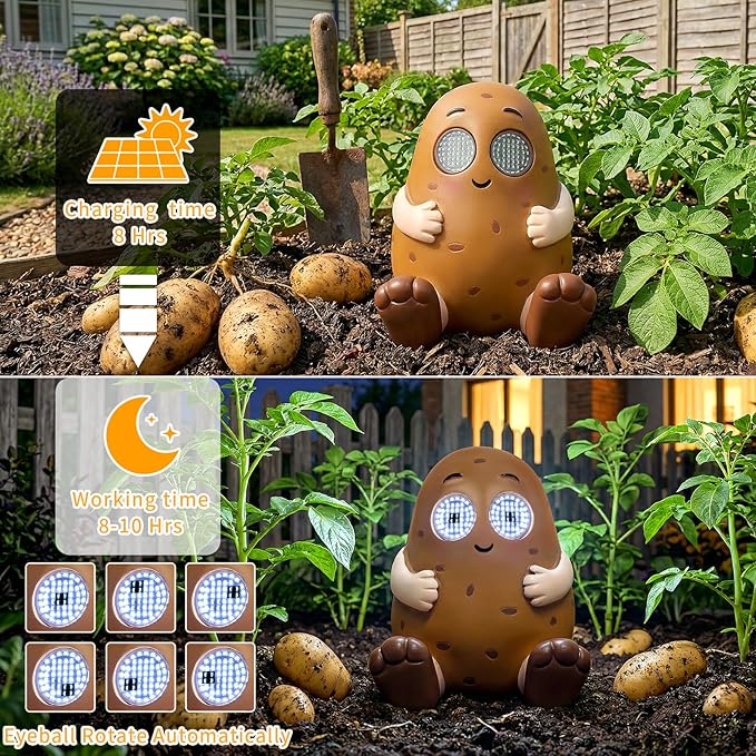 Solar Garden Statue,Cute Outdoor Statue with LED Light, Outdoor Decor for Patio,Balcony,Yard,Lawn Ornament,Birthday Gifts for Mom Grandma (Patato)