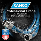 Camco TastePURE 50-Foot Premium Drinking Water Hose | Features a Heavy-Duty Reinforced PVC Construction, Machined Fittings with Strain Relief Ends, and has a 5/8-Inch Inside Diameter (21009)