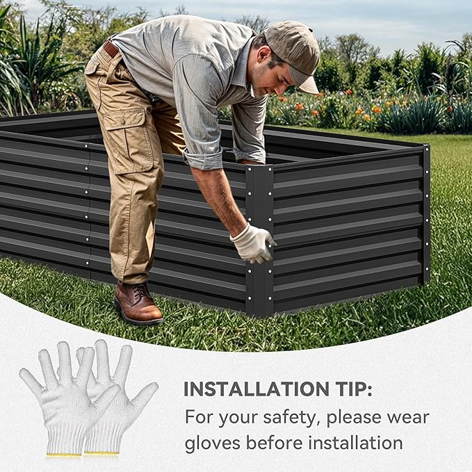YITAHOME 6x3x2ft Raised Garden Bed Kit, Galvanized Raised Bed with Gloves & Support Rod, Outdoor Patio Planter Box for Plants Vegetables Flowers, Black