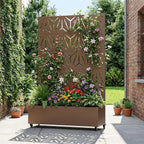Casaphoria Metal Raised Garden Bed with Trellis and Wheels, 72"x47"x16" Arched Planter Box for Climbing Plants, Vegetables & Vines, Features Drainage Holes and Privacy Screen, Brown-Star