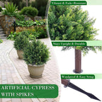 24.8'' Artificial Cedar Topiary Ball Trees, Set of 2 Fake Cypress Bushes Shrubs with Spikes UV Resistant Evergreen Faux Cypress Tree Plants for Planters Front Porch Outside Spring Garden Decor