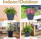Sunnydaze 24-Inch Anjelica Large Plastic Pot for Plants - Outdoor Double-Walled Large Plastic Planter with Drillable Drainage Holes - Slate - 3pk