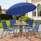 Shintenchi 6 Piece Patio Dining Set with Umbrella, Outdoor Furniture Set with 4 Folding Chairs and Tempered Glass Top Dining Table fot Lawn Backyard Garden Porch Blue