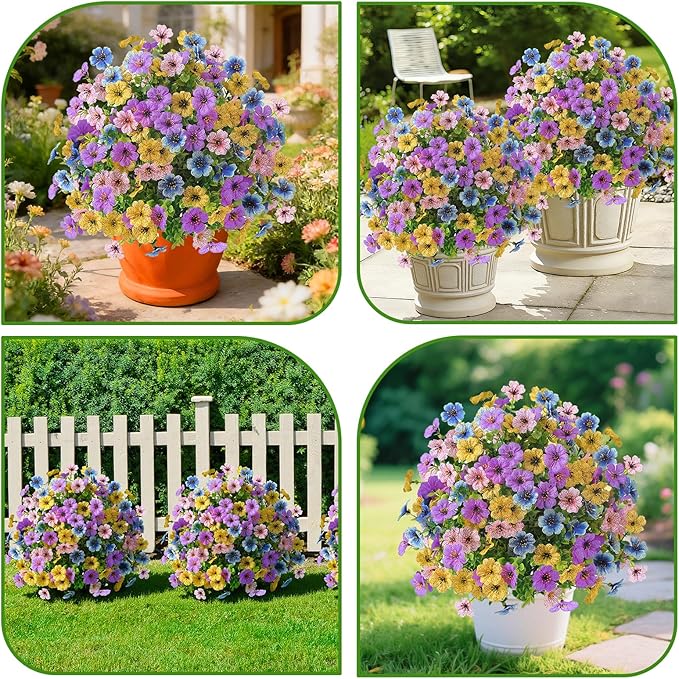 Alupssuc 2Pcs 20" Artificial Topiary Ball Flowers for Outdoors, Spring Decoration with Spike, UV Resistant Faux Summer Plants, Fake Bushes Indoor Decor, Mix 4 Colors for Garden, Porch, Home & Patio
