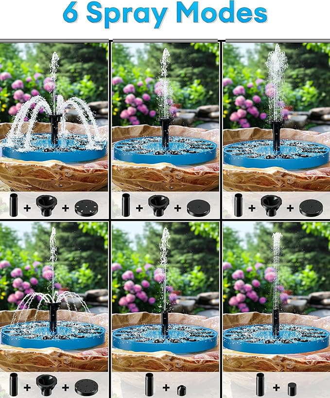 2.5W Solar Bird Bath Fountains – Upgraded Solar Pond Fountain with 6 Nozzles,Solar Fountain for Bird Bath, Pond, Garden Decor (Blue)