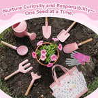 Cossy Kids Gardening Set, 13PCS Garden Tool Kit for Kids and Toddlers Boys Girls, Includes Tote Bag, Watering Can, Shovels, Rake, Kids Gardening Gloves, Apron and More, Pink