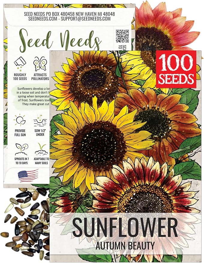 Seed Needs Autumn Beauty Sunflower Seeds for Planting Colorful Mixed Sunflowers - Heirloom & Open Pollinated Flower Seed to Plant an Outdoor Wildflower Butterfly Garden (1 Pack)