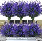 12 Bundles Fake Outdoor Flowers UV Resistant Plants Artificial Lavender Faux Plastic Shrubs Window Box Garden Porch Home Decor(Purple)