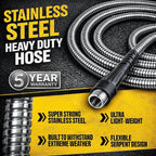BIONIC STEEL 100 Ft Metal Garden Hose with Sprayer Nozzle, Non Kinking Designed Stainless Steel Heavy Duty Water Hose 100 Ft x 5/8 in. Flexible NON Expandable for Uninterrupted Water Flow, 500 PSI