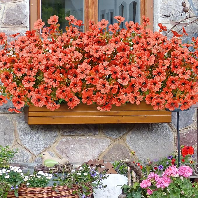 Waipfaru Artificial Fake Flowers Plants for Outdoor Decor, 12 Bundles Faux Plants Outdoor, UV Resistant Artificial Outdoor Plants, Silk Artificial Flowers for Outside Home Planter Porch Patio Decor