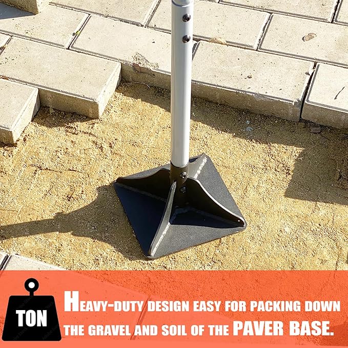 Heavy Duty Steel Tamper 10"x10" with 48 inch Ergonomic Handle and Rubber Foam Grip -Garden Landscaping Hand Rammer Compactor for Earth, Gravel and Dirt Pavement Compaction Paver Tool Trash Tamper