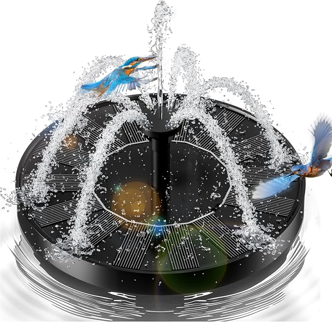 2.5W Solar Bird Bath Fountains– Upgraded Solar Pond Fountain with 6 Nozzles,Solar Fountain for Bird Bath, Pond, Garden Decor (Black)