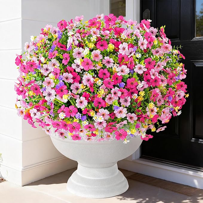 BLEUM CADE 34 Bundles Artificial Flowers for Outdoors, UV Resistant Fake Outdoor Flowers, Realistic Faux Outdoor Flowers for Decoration, Outside Fake Plants for Porch Garden Decor