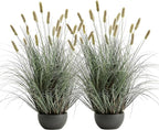 3ft Onion Grass Set of 2, Artificial Plant and Greenery, Fake Floor Plants Indoor Outdoor, Potted Faux Green Bristlegrass with Spikes, Large Size Horsetail Reed Grass, House Decorative